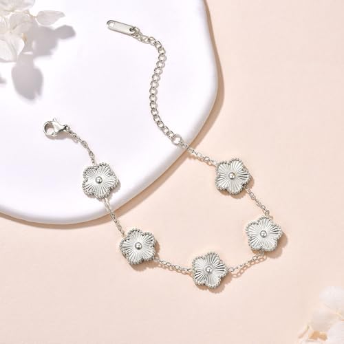 FLY FEI 18K Gold-Plated Four Leaf Clover Bracelet for Women,Adjustable lucky Bracelet Set Jewelry Gift-Hypoallergenic Charm for Birthdays, Wellness & Daily Wear - color: style02-silvery