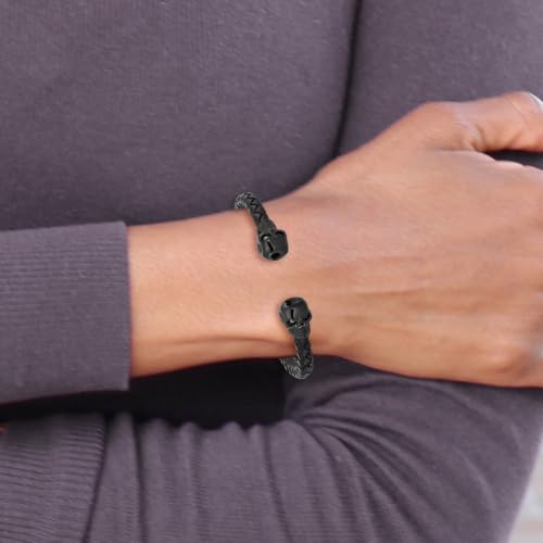 Chisel Skull Braided Leather Cuff Bangle in Stainless Steel
