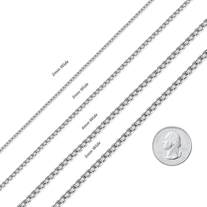 FOSIR Mens Chain Necklaces, Stainless Steel Rolo Chain Necklace for Men and Women, Silver Tone Box Chains for Men, Wide 2/3/4/5mm - size: 18.0 Inch long, style: 3mm-stainless steel