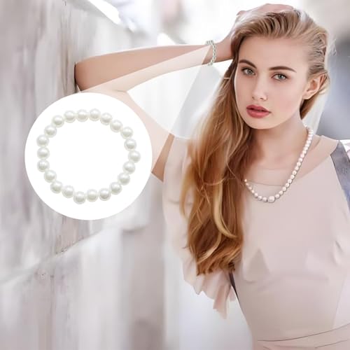 5Pcs White Faux Pearl Bracelet, Bridal Wedding Stackable Bracelets | 5 Size Stretch Bridesmaid Bridal Wedding Stackable Bracelets, Faux Pearl Beaded Bracelet for Ladies/Bridal Wedding Party Gift