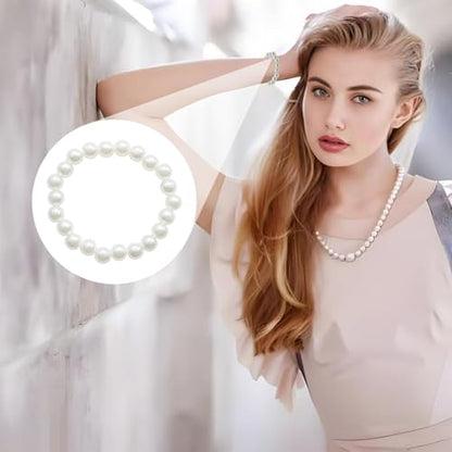5Pcs White Faux Pearl Bracelet, Bridal Wedding Stackable Bracelets | 5 Size Stretch Bridesmaid Bridal Wedding Stackable Bracelets, Faux Pearl Beaded Bracelet for Ladies/Bridal Wedding Party Gift