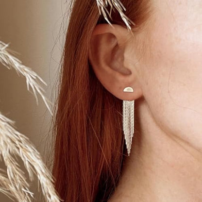Gold Earrings for Women, 14K Gold Plated Tassel Dangle Earrings for Women Trendy Hypoallergenic Long Chain Earring Dainty Pearl Drop Earrings Elegant Wedding Earring Fashion Jewelry for Womens - color: 11tassel earrings-silver
