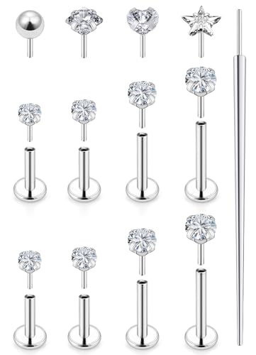 20G 18G 16G Nose Rings Studs 316L Surgical Steel Flat Back Threadless Push in Nose Studs Screw L-Shaped Nose Rings Tragus Cartilage Helix Earrings Piercing Jewelry for Women Men - color: 16G-6/7/8mm Bars-1.5/2/2.5/3mm CZ