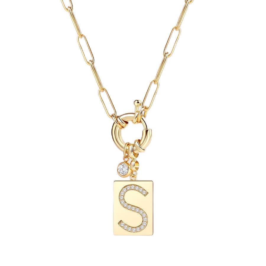 Mint & Lily Gold Initial Necklace for Women – 18K Gold Plated 24” Paperclip Chain with Sparkling Letter Pendant | 18K Gold Plated Personalized Letter Charm w/ Cubic Zirconia, Paperclip Chain, Tarnish-Resistant, Dainty Jewelry Gift for Her - style: Letter: