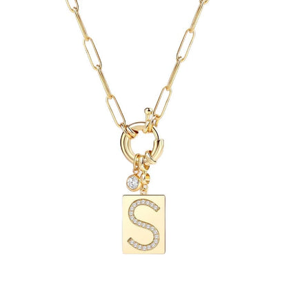 Mint & Lily Gold Initial Necklace for Women – 18K Gold Plated 24” Paperclip Chain with Sparkling Letter Pendant | 18K Gold Plated Personalized Letter Charm w/ Cubic Zirconia, Paperclip Chain, Tarnish-Resistant, Dainty Jewelry Gift for Her - style: Letter: