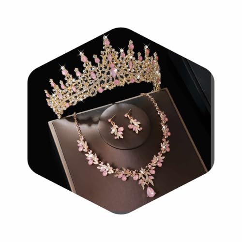 Kamirola Tiaras and Crowns for Women,Tiaras Earrings Necklace, Crystal Bridal Jewelry Set, Costume Jewelry for Women Party Halloween Prom Pageant - color: Gream Pink