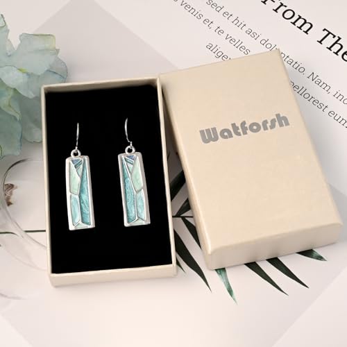 Silver Dangle Earrings for Women Shaped Rectangle Wide Bar Enamel Earrings Colorful Geometric Drop for Daily - color: Blue