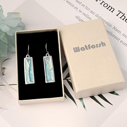Silver Dangle Earrings for Women Shaped Rectangle Wide Bar Enamel Earrings Colorful Geometric Drop for Daily - color: Blue