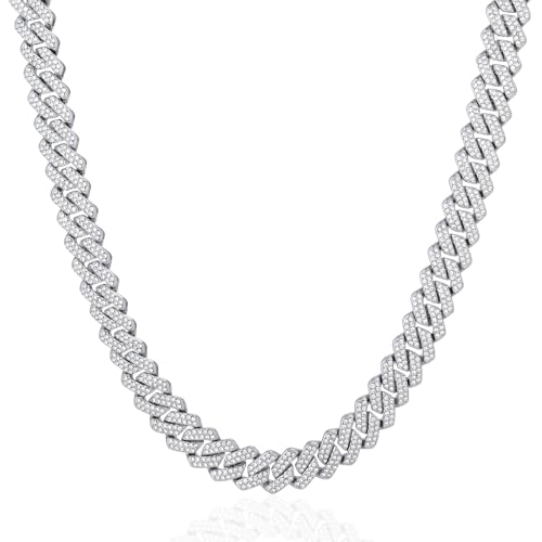 Mens Cuban Link Chain Iced Out Cuban Necklace 18K Gold & Silver Plated Chain For Men Women 14mm Hip Hop Jewelry - color: Silver, size: 20Inches