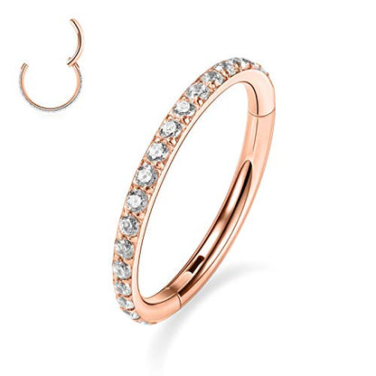 GAGABODY Surgical Steel Hypoallergenic Nose Ring Earring CZ Hoop for Unisex | Hinged Seamless Clasp,Used in Nostril,Septum,Lip,Eyebrow,Nipple and All Ear Piercings.22G to 12G,Inner Diameter 5mm to 14mm - color: Style1:Rose Gold+Clear CZ, size: 10mm
