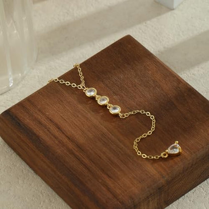 Lariat Gold Necklaces for Women Trendy Dainty Long Necklace 14k Gold Plated/Silver Layered Drop Beaded Chain Necklaces Y-shaped Pendant Necklace Simple Gold Jewelry Gifts - color: Y Rain-Gold
