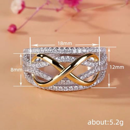 PAVOOI 14K Gold Plated X Ring Simulated Diamond CZ Criss Cross Ring for Women Juude Jewelers Silver Rose Gold Braided Wrap Knot Style Promise Statement Cocktail Party Ring(Silver-US Code-6) - color: SILVER, size: (US Code-6)