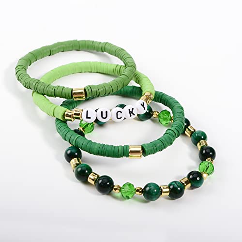 Boho Beaded Stretch Bracelets For Women Stackable Crystal Gold Plated Beaded Bracelets Set Trendy Handmade Friendship Braeclet Jewelry Gifts - color: Q-clay stone baed