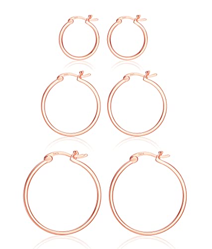 18K Gold Plated Hoop Earrings - 925 Sterling Silver Hoop Earrings Womens Hypoallergenic Hoops | Square Tube Hoop Earrings for Women 15mm/20mm/30mm/40mm - color: Rose Gold 15-20-30mm