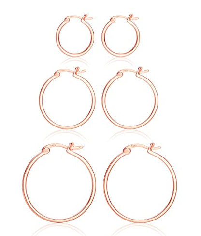 18K Gold Plated Hoop Earrings - 925 Sterling Silver Hoop Earrings Womens Hypoallergenic Hoops | Square Tube Hoop Earrings for Women 15mm/20mm/30mm/40mm - color: Rose Gold 15-20-30mm