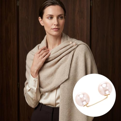 Pearl Brooches Pins, Faux Pearl Sweater Shawl Clip - color: Champagne, 8pcs