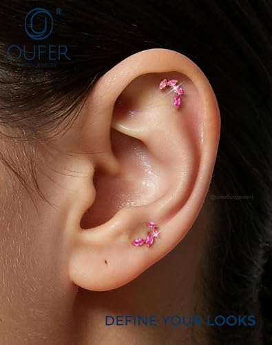 OUFER Body Piercing Titanium Helix Piercing Jewelry 16G Leaf Helix Earrings for Women Internally Thread Conch Helix Stud Flat Back Cartilage Earrings Surgical Steel Gold Cartilage Piercing Jewelry - color: clear CZ, size: 1.2*6mm