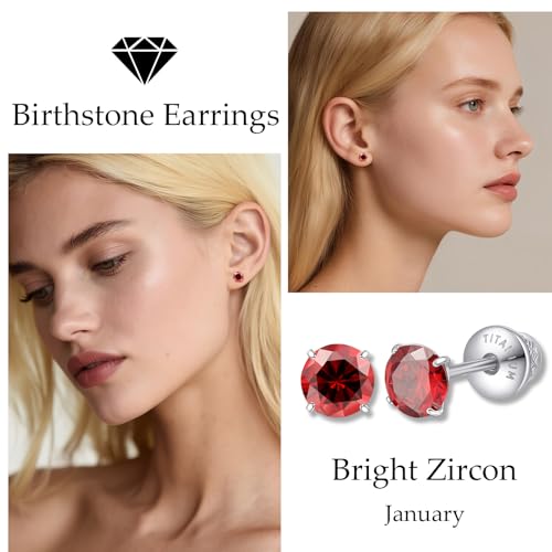 Limerencia Birthstone Screw Back Earrings G23 Implant Grade Titanium Stud Earrings Hypoallergenic Cubic Zirconia Posts Studs Jewelry Gifts for Girls Sensitive Ears - color: January