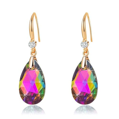 Austrian Crystal Teardrop Dangle Drop Earrings for Women 14K Gold Plated Hook Earring Hypoallergenic Jewelry Gifts for Women Girls - color: Vitrail Medium