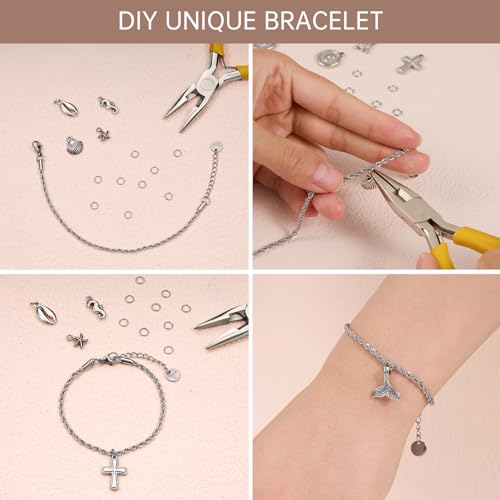 UMAOKANG 10 Pack Stainless Steel Rope Chain Bracelets for Jewelry Making | Adjustable Silver Hand Chains Bracelet Bulk Permanent Jewelry Supplies - color: 10pcs Rope Steel