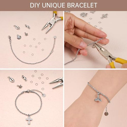 UMAOKANG 10 Pack Stainless Steel Rope Chain Bracelets for Jewelry Making | Adjustable Silver Hand Chains Bracelet Bulk Permanent Jewelry Supplies - color: 10pcs Rope Steel