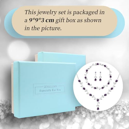 GZWHD Wedding Jewelry Sets for Bride Bridesmaid Women Cubic Zirconia Necklace Earrings Bracelet Set Gift for Mother Friend Wife Daughter Sister Party Prom Jewelry - color: Purple