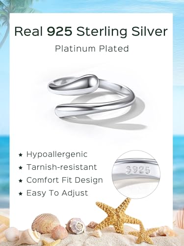 ChicSilver Toe Rings for Women 925 Sterling Silver Adjustable Toe Ring | 925 sterling silver, hypoallergenic for sensitive skin, adjustable open band, summer beach wear gift - color: B: Teardrop(1 pc)