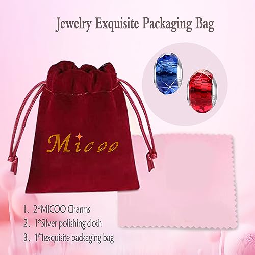 MICOO 925 Sterling Silver Charms for Bracelets,Fashion DIY Dangle Pendants Beads Simulated Birthstone Charms,Birthday Gifts for Women - color: 2 Blue and Red Charms