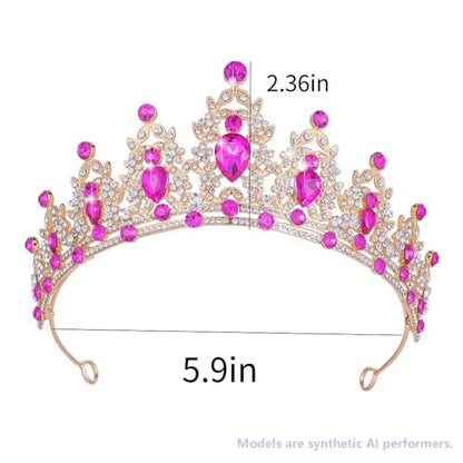 Kamirola - Queen Crown and Tiaras Princess Crown for Women Crystal Headbands for Bridal, Princess for Wedding and Party - color: Gold & Rose red