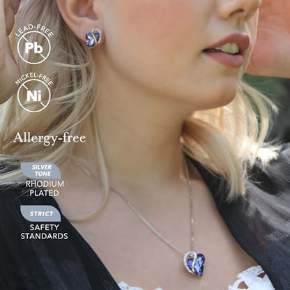 Infinity Love Heart Stud Earrings for Women, Birthstone and Healing Stone, Gifts for Mom, Wife, and Her, Silver Plated - color: 02b-February-Tanzanite Purple