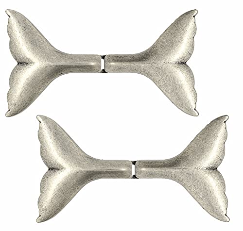 bezelry 3 Pairs Whale Tail Cape or Cloak Clasp Fasteners. 62mm x 35mm Fastened. Sew On Hooks and Eyes Cardigan Clip (Antique Silver) - color: Antique Silver