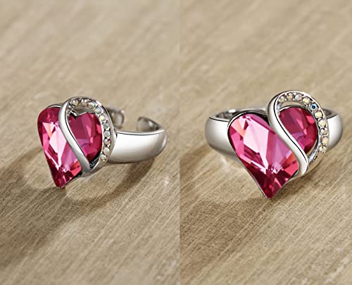 Leafael Infinity Love Women's Adjustable Crystal Heart Ring with Birthstone Crystals Healing Stones, Jewelry Gifts for Women, Birthdays Valentine's Day, Silver-Tone, Open End, Size 6.5-8 - color: 03a-October-Compassion-Tourmaline Pink