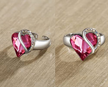 Leafael Infinity Love Women's Adjustable Crystal Heart Ring with Birthstone Crystals Healing Stones, Jewelry Gifts for Women, Birthdays Valentine's Day, Silver-Tone, Open End, Size 6.5-8 - color: 03a-October-Compassion-Tourmaline Pink