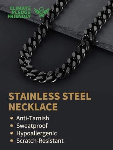 FindChic Men Curb Chain Necklace 18K Gold Plated/Stainless Steel/Black Chunky Double Tight Cuban Link Hip Hop Neck Chains for Men Boys 3.5MM/5MM/6MM/7MM/9MM/12MM 14''-30'' 8 Length Options (Send Gift Box) - color: B.12mm Width-Black, size: 18 inches