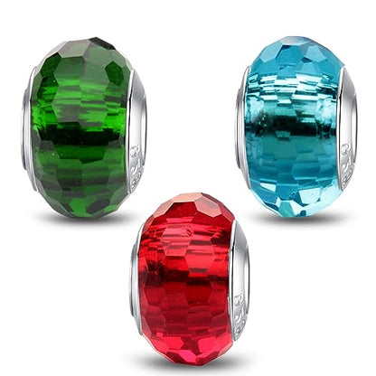 MICOO 925 Sterling Silver Charms for Bracelets,Fashion DIY Dangle Pendants Beads Simulated Birthstone Charms,Birthday Gifts for Women - color: 3 Red Green and Blue Charms