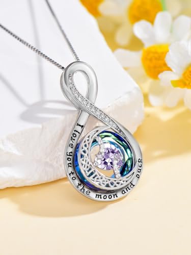 TOUPOP Birthstone Necklace for Women 925 Sterling Silver Moon and Star Pendant Necklaces I Love You to the Moon and Back Jewelry Anniversary Birthday Gifts for Her Wife Girlfriend Mom - color: 06-Jun-Alexandrite