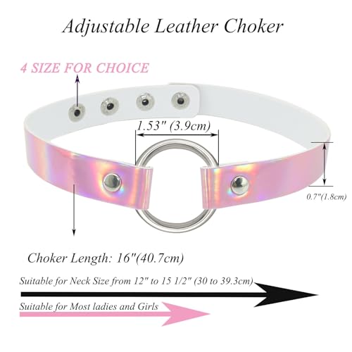 ETHOON Adjustable Leather Choker Collar Soft PU Circle Punk Choker Necklace for Women - color: Laser Pink
