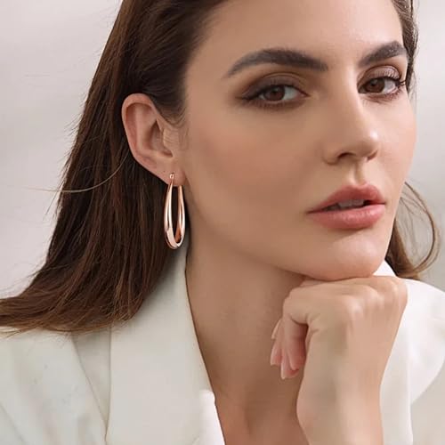 Gacimy Chunky Hoop Earrings for Women, 14K Gold Plated Oval Hoop Earrings with 925 Sterling Silver Post - color: Rose Gold, size: 40mm