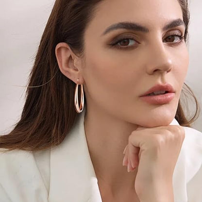 Gacimy Chunky Hoop Earrings for Women, 14K Gold Plated Oval Hoop Earrings with 925 Sterling Silver Post - color: Rose Gold, size: 40mm