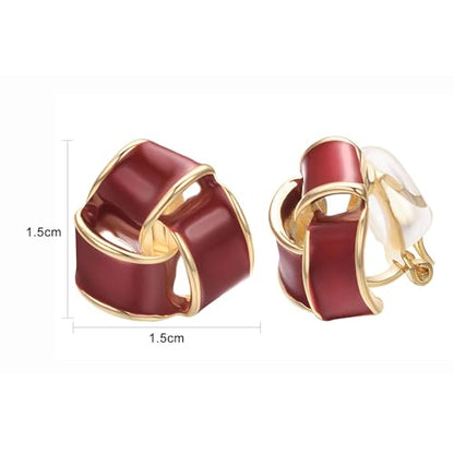 Yoursfs Knot Multicolor Clip on Earrings For Women Silver and gold Plated Large Non Pierced Floral Earrings - style: Red triple knot ear clip