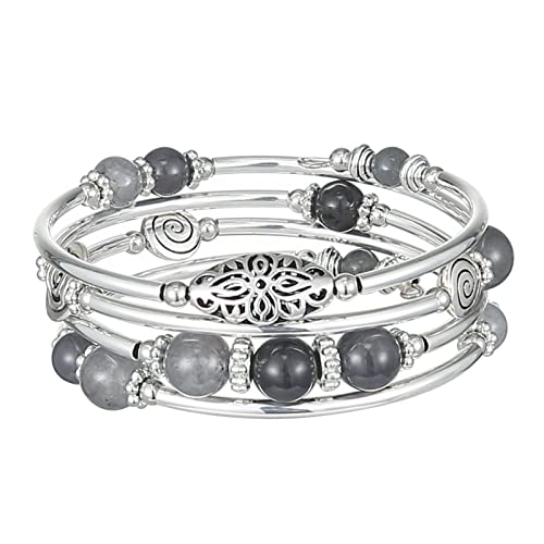FULU AUTUMN Stackable Beaded Bracelets for Women Boho Wrap Silver Bracelet Layered Fashion Jewelry Gifts for Her - color: 17-Grey