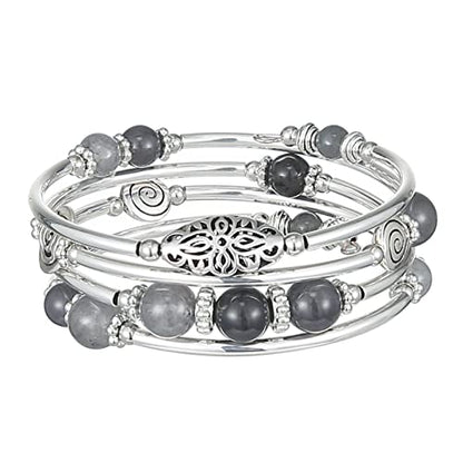 FULU AUTUMN Stackable Beaded Bracelets for Women Boho Wrap Silver Bracelet Layered Fashion Jewelry Gifts for Her - color: 17-Grey