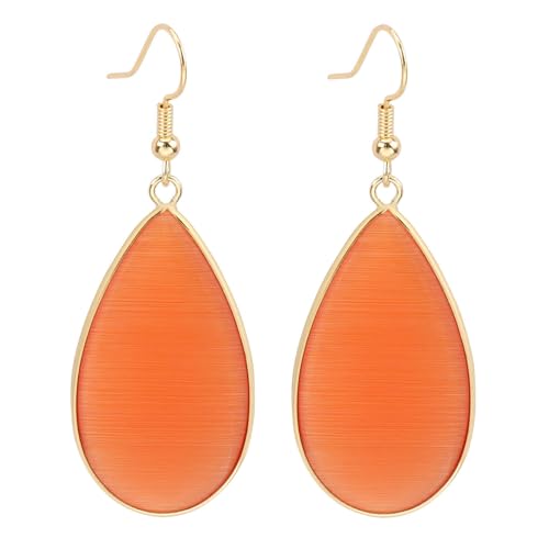 BaubleStar Natural Crystal Healing Stone Earrings Statement Teardrop Dangle Earrings for Women - color: Orange