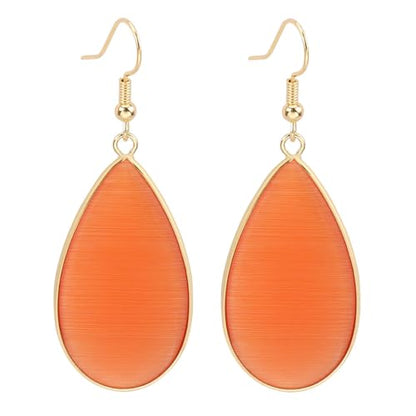 BaubleStar Natural Crystal Healing Stone Earrings Statement Teardrop Dangle Earrings for Women - color: Orange