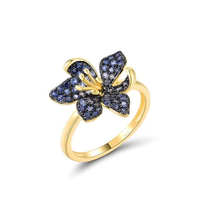 Santuzza Sterling Silver Gemstone Flower Ring for Women - color: [A]Lily-Sapphire