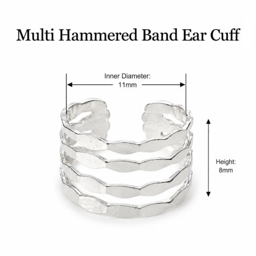 925 Sterling Silver Ear Cuff, Handmade Single Band Adjustable Non Piercing Clip On Cartilage Earring, Minimalist Ear Wrap Faux Piercing Jewelry for Women - style: Multi Hammered Band