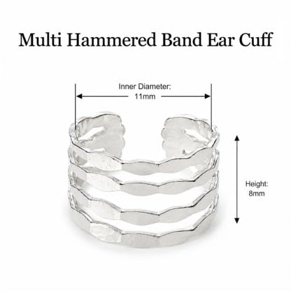 925 Sterling Silver Ear Cuff, Handmade Single Band Adjustable Non Piercing Clip On Cartilage Earring, Minimalist Ear Wrap Faux Piercing Jewelry for Women - style: Multi Hammered Band