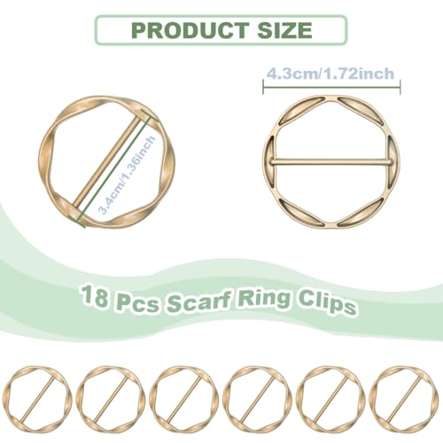 18Pcs Shirt Ties Clips for Women Silk Scarf Ring Clip T-Shirt Buckle Ring Clip Metal Round Circle Clip Clothes Clip - color: Matte Gold