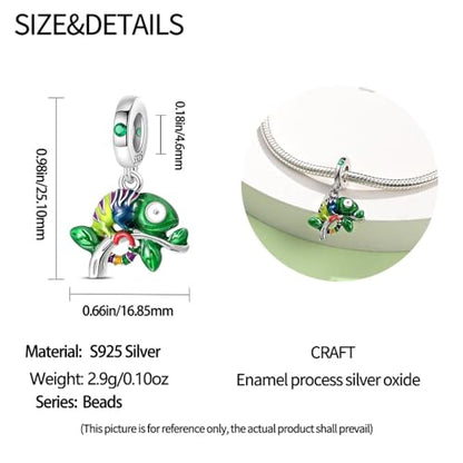 Pandach Animal Charm Bead fits Charms Bracelets for Woman-925 Sterling Silver Dangle Pendant Bead,Jewelry Beads Gifts for Women Bracelet&Necklace - style: Chameleon Charm