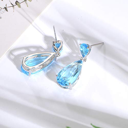Wedding Jewelry Set for Bridesmaids - Sterling Silver Teardrop CZ Crystal Cubic Zirconia Rhinestone Diamond Bridal Necklace Earrings Set for Bride Mother of Bride Party Prom Birthstone Costume Jewelry - color: Mar-Aquamarine